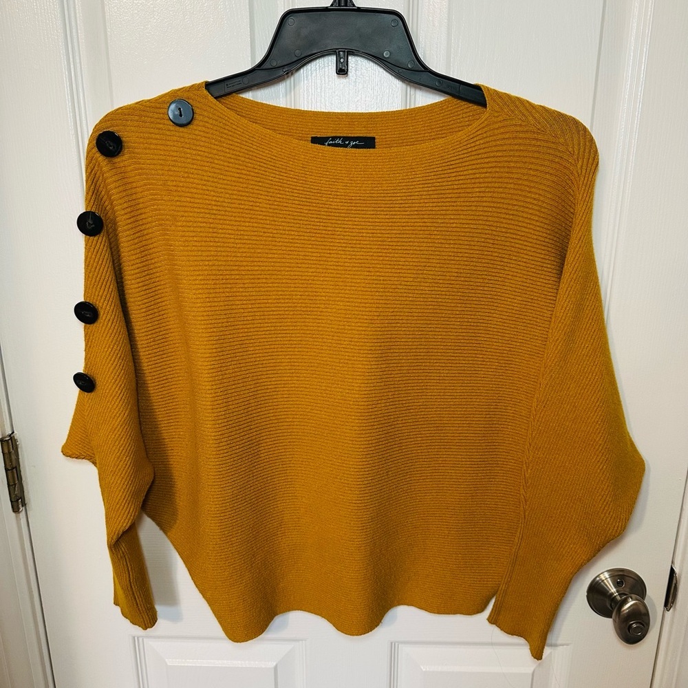 Womens Sweater Med Dolman Sleeves Mustard Oversized Cozy Cropped Winter Button